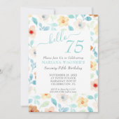 イエローティール(緑がかった色)フローラ75番目誕生日 招待状 (正面)