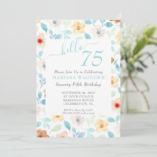 イエローティール(緑がかった色)フローラ75番目誕生日 招待状 (スタンド正面)