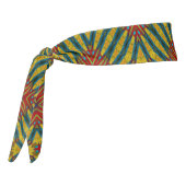 イエローティール(緑がかった色)&レッド抽象芸術プリントエスニックジオメトリック タイヘッドバンド (回転270)