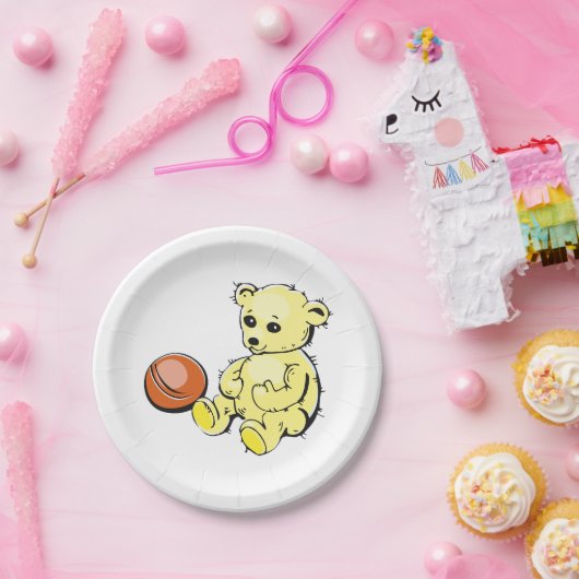 イエローテディベア ペーパープレート (パーティー)