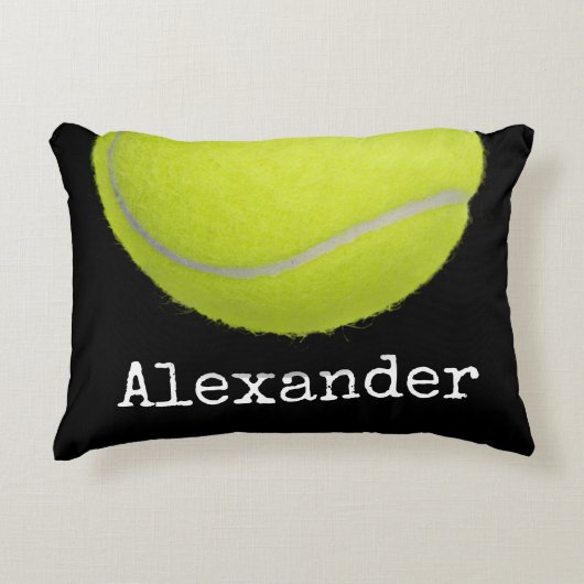 イエローテニスボールスポーツチームパーソナライズされたブラック アクセントクッション (正面)