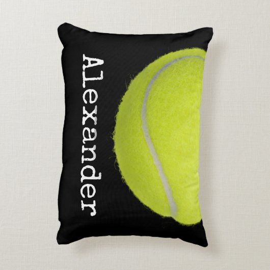 イエローテニスボールスポーツチームパーソナライズされたブラック アクセントクッション (裏面(縦))