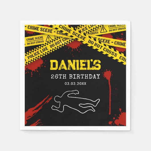 イエローテープと血で殺された謎のパーティー スタンダードカクテルナプキン (正面)