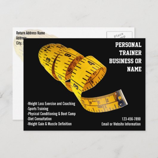 イエローテープメジャーパーソナルトレーナー重量損失 ポストカード (正面/裏面)