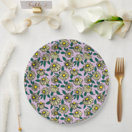 イエローディシーの花柄 ペーパープレート