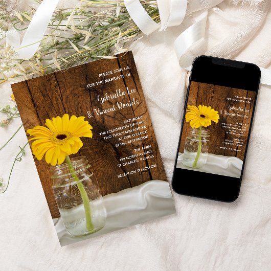 イエローデイジーインメイスンジャルトカントリー結婚ズ 招待状