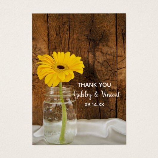 イエローデイジーインメイスンジャーブン結婚式の引き出物ラベル (正面)