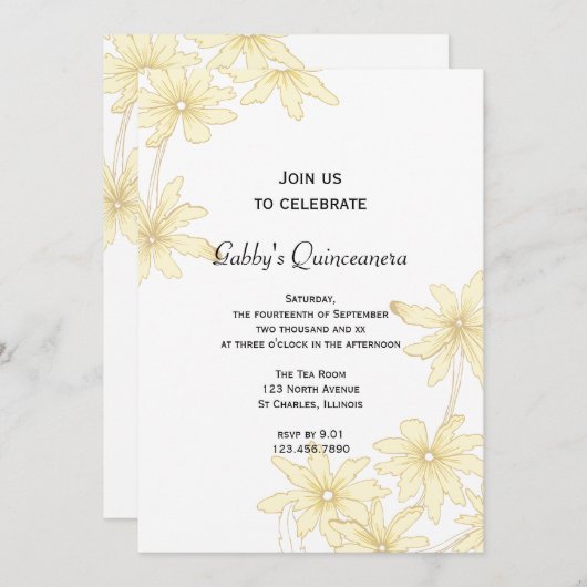 イエローデイジーキンセアニェラパーティの招待状 招待状 (正面/裏面)