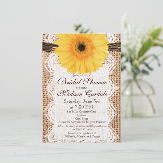 イエローデイジーバーラップブライダルシャワー招待状 招待状 (スタンド正面)