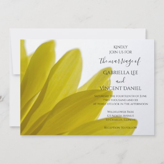 イエローデイジーフラワー花びら結婚式招待状 招待状 (正面)
