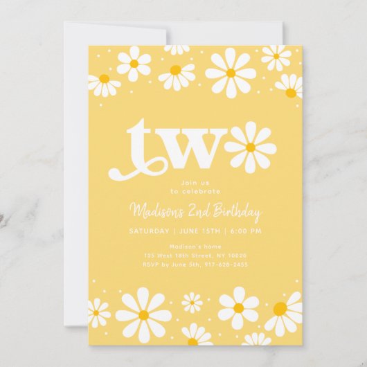 イエローデイジーボホセカンド誕生日 招待状 (正面)