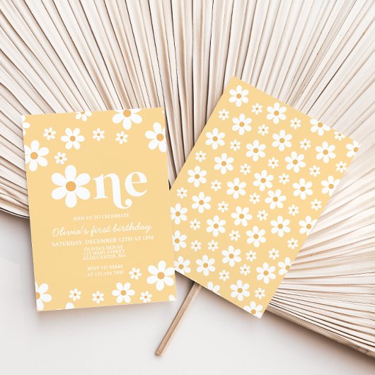 イエローデイジーワンフローラ1st誕生日招待状 招待状