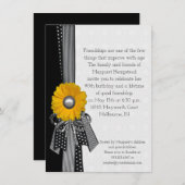 イエローデイジー水玉模様ストライプズ特殊誕生日 招待状 (正面/裏面)