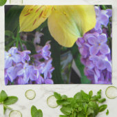 イエローデイリリー&パープル薄紫花 キッチンタオル (折り畳み)