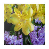 イエローデイリリー&パープル薄紫花 タイル (正面)
