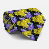 イエローデイリリー&パープル薄紫花 ネクタイ (ロール)