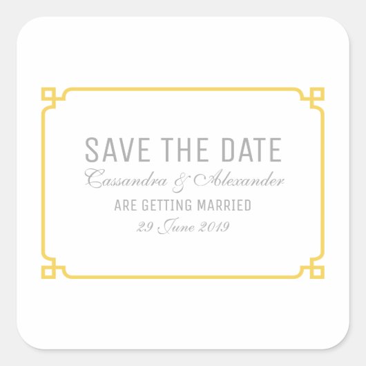 イエローデコシック日付を保存 スクエアシール (正面)