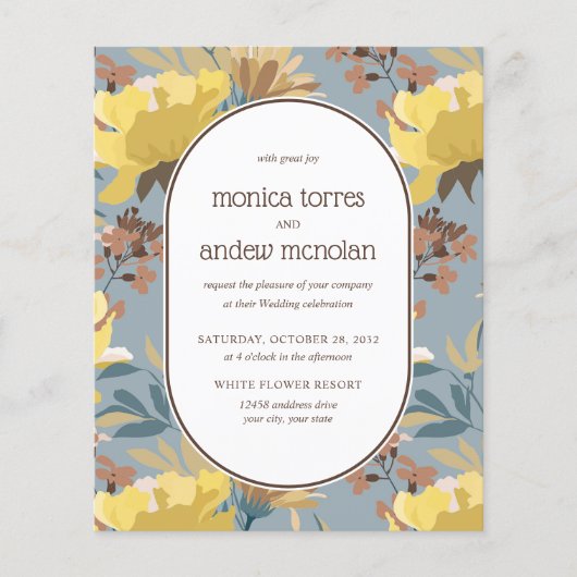 イエローデュスキーブルーブラウン花模様ヴィンテージウェディング (正面)