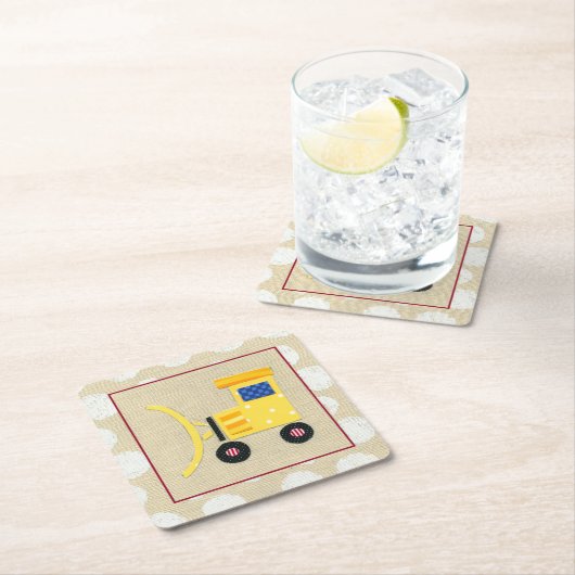 イエロートイブルドーザートラックby Chariklia Zarris スクエアペーパーコースター (インサイチュ)