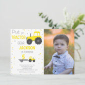 イエロートラクター誕生日招待状と写真 招待状 (スタンド正面)