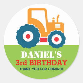 イエロートラックカートゥーン子供の誕生日パーティーシール ラウンドシール
