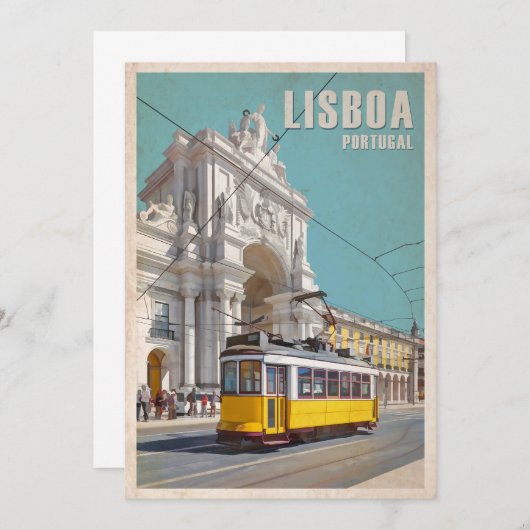 イエロートラム、オーガスタ通りアーチ。ポルトガル,リスボン サンキューカード (正面/裏面)