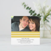 イエロートリプルストライプ写真付き Save the Date 招待状 (スタンド正面)