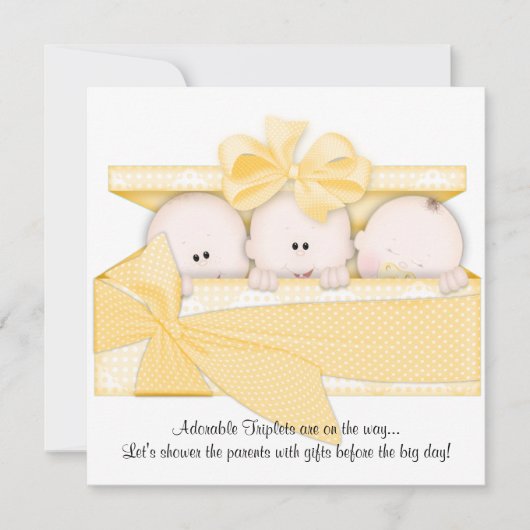 イエロートリプレットベビーシャワー招待状発表 招待状 (正面)