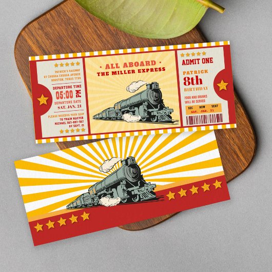 イエロートレインチケット誕生日搭乗券 招待状