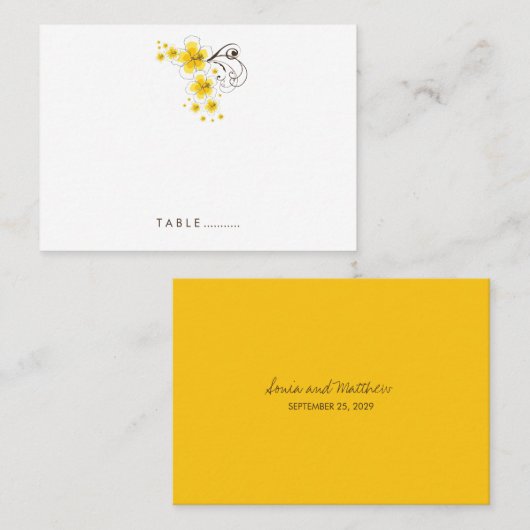 イエロートロピカルハイビスカスビーチ結婚式座席表 プレイスカード (正面/裏面)