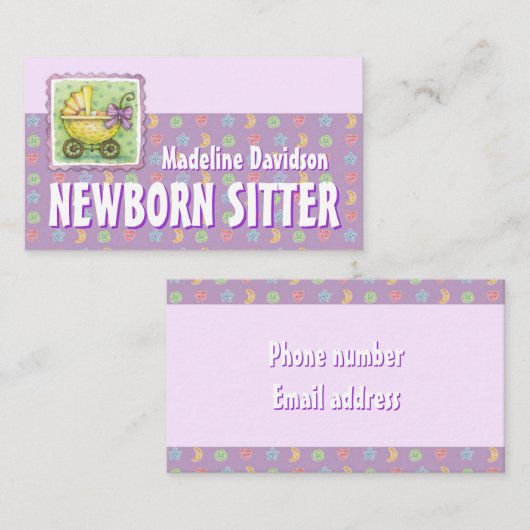 イエロートロリー生まれたばかりのベビーシッター紫 名刺 (正面/裏面)