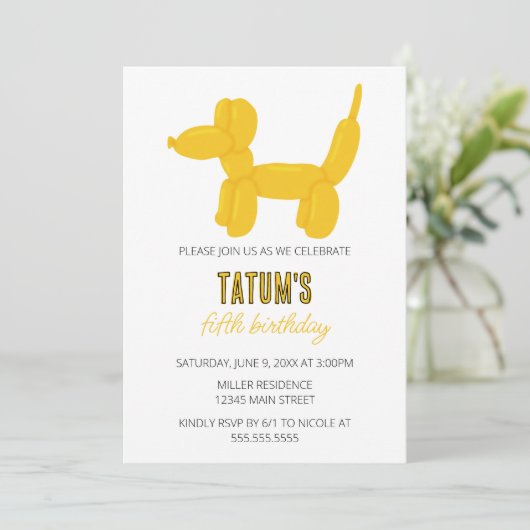 イエロードッグバルーンアニマルバースデーパーティー 招待状 (スタンド正面)