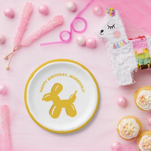 イエロードッグバルーン動物パーソナライズされたパーティー ペーパープレート (パーティー)