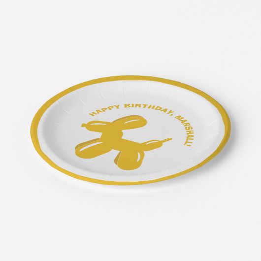 イエロードッグバルーン動物パーソナライズされたパーティー ペーパープレート (アングル)