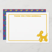 イエロードッグバルーン動物誕生日サンキューカード サンキューカード (正面/裏面)