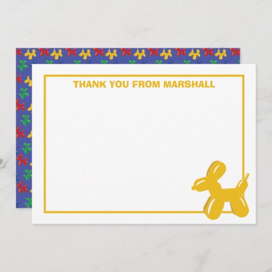 イエロードッグバルーン動物誕生日サンキューカード サンキューカード (正面/裏面)