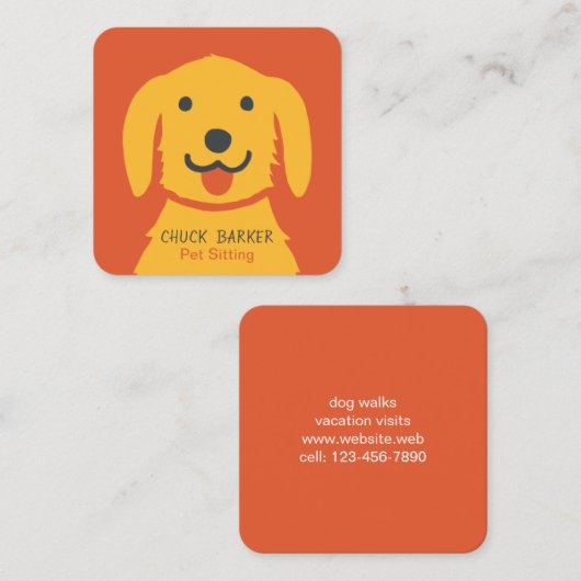 イエロードッグペットケア |かわいいゴールデンレトリバー スクエア名刺 (正面/裏面)