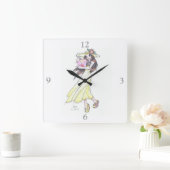 イエロードレスと帽子の女の子をフィーチャーしたウォールクロック スクエア壁時計 (ホーム)