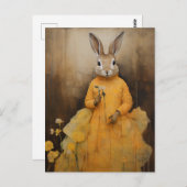 イエロードレスのハガキのウサギ ポストカード (正面/裏面)