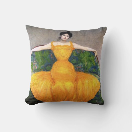 イエロードレスを着た女性(by Max Kurzweil) クッション (正面)