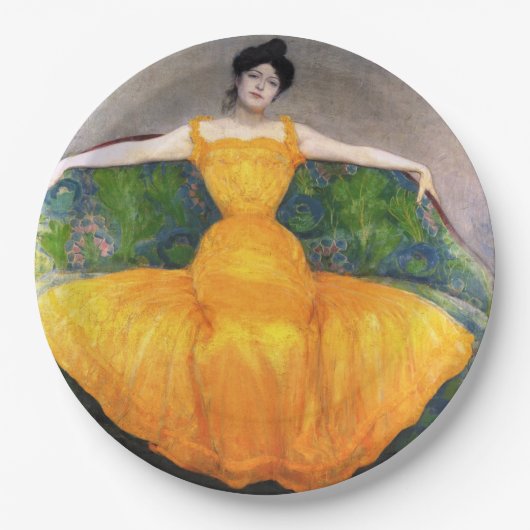 イエロードレスを着た女性(by Max Kurzweil) ペーパープレート (正面)