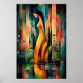 イエロードレスを着た女性 – Cubist Minimalist Vision ポスター (正面)