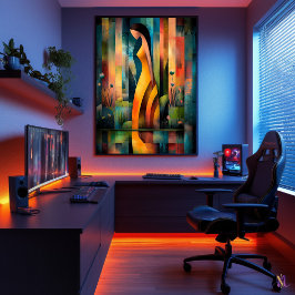 イエロードレスを着た女性 – Cubist Minimalist Vision ポスター