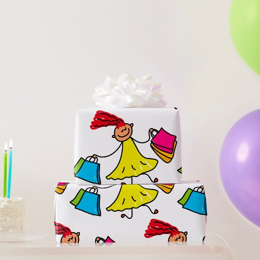 イエロードレスハッピーガールショッピング ラッピングペーパー