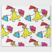 イエロードレスハッピーガールショッピング ラッピングペーパー (フラット)