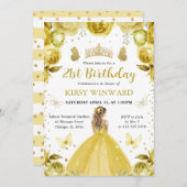 イエロードレスブロンドプリンセス誕生日 招待状 (正面/裏面)