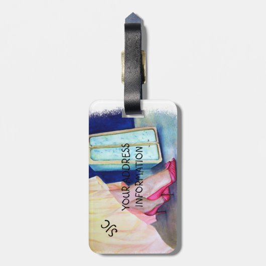 イエロードレス、赤い靴パーソナライズされた荷札 ラゲッジタグ (裏面縦)