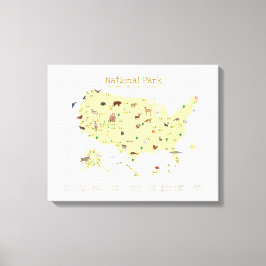 イエローナショナルパークマップ ウッドランドナーセリー キャンバスプリント