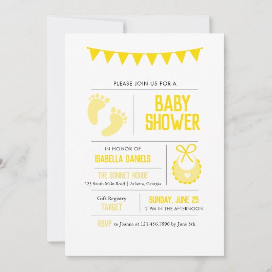 イエローニュートラルベビーシャワー招待状 招待状 (正面)