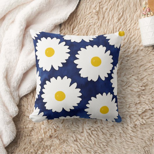 イエローネイビーとホワイトデイジー2 クッション (ブランケット)